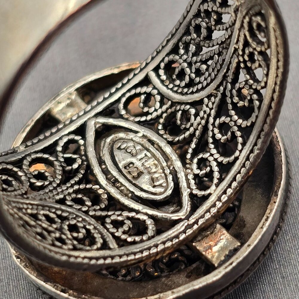 DGS Sterling Silver Ornate Filigree Signet Ring Size 10 Round Front 8.17g Turkey - Picture 6 of 10